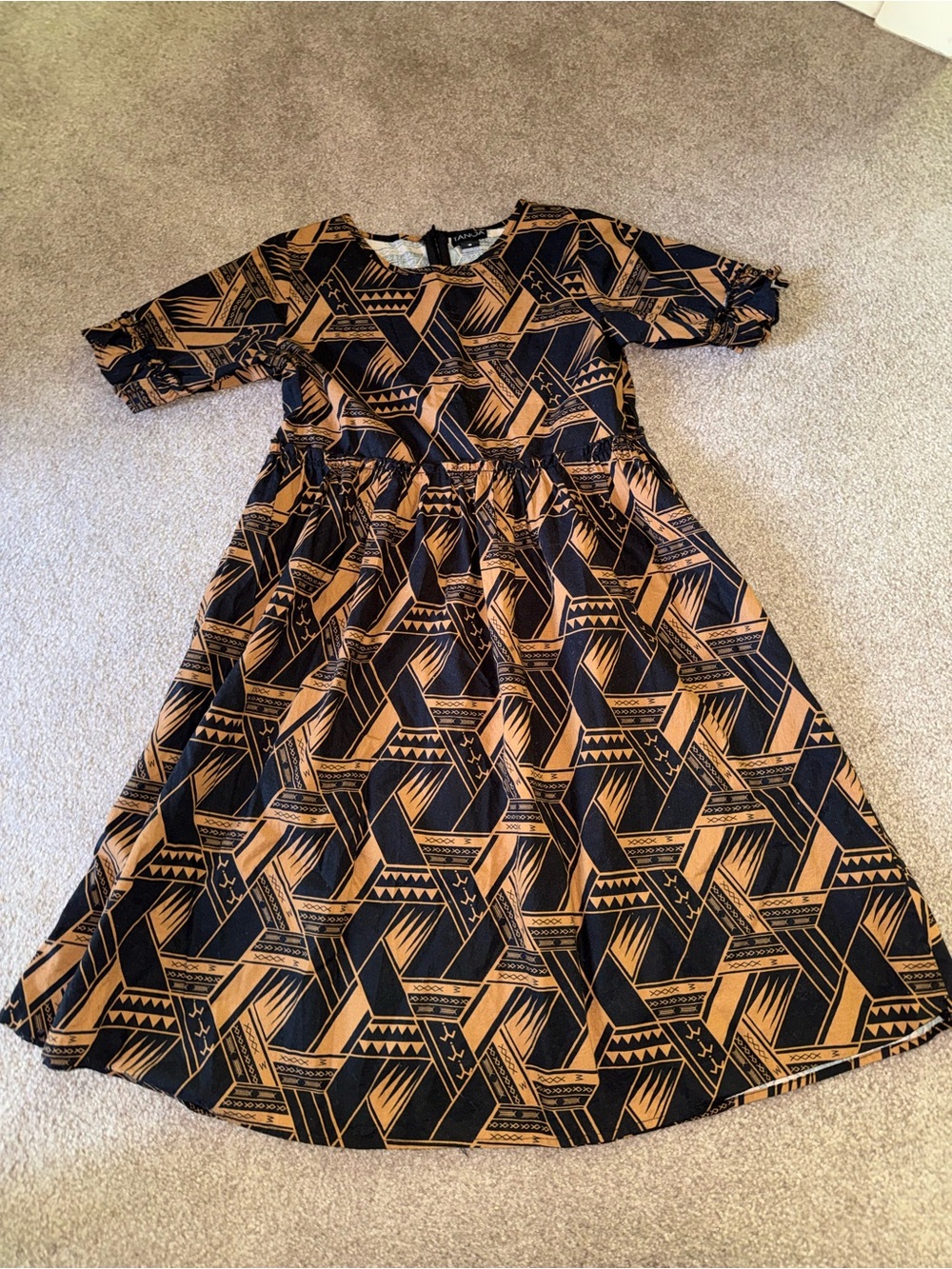 Girls' Geometric Print Black and Tan Casual Dress
